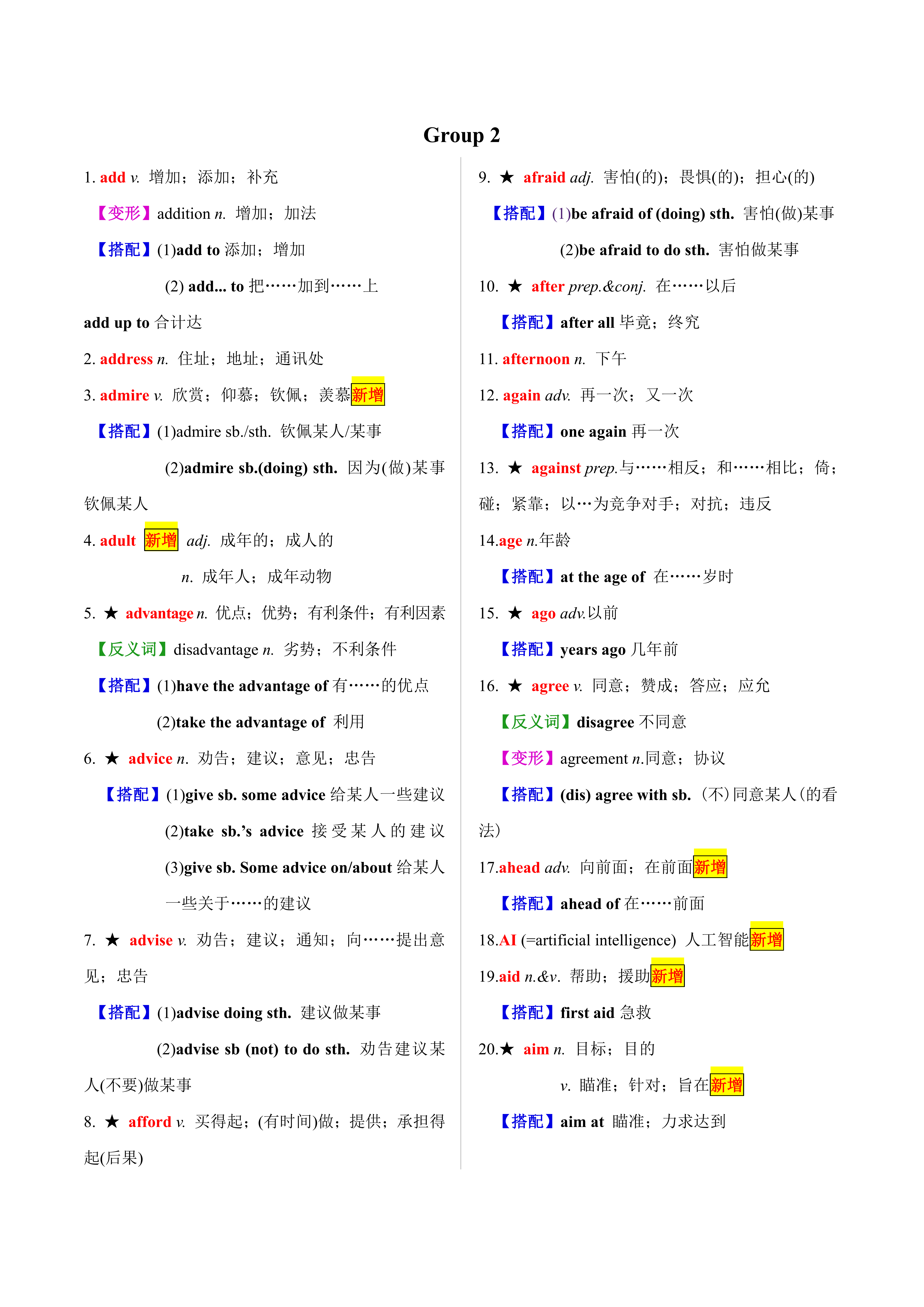 中考1600词过关表（一）（二）