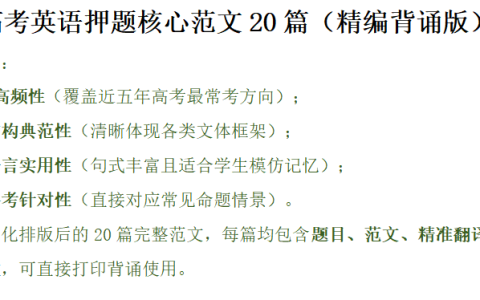 高考英语押题核心范文20篇（精编背诵版）