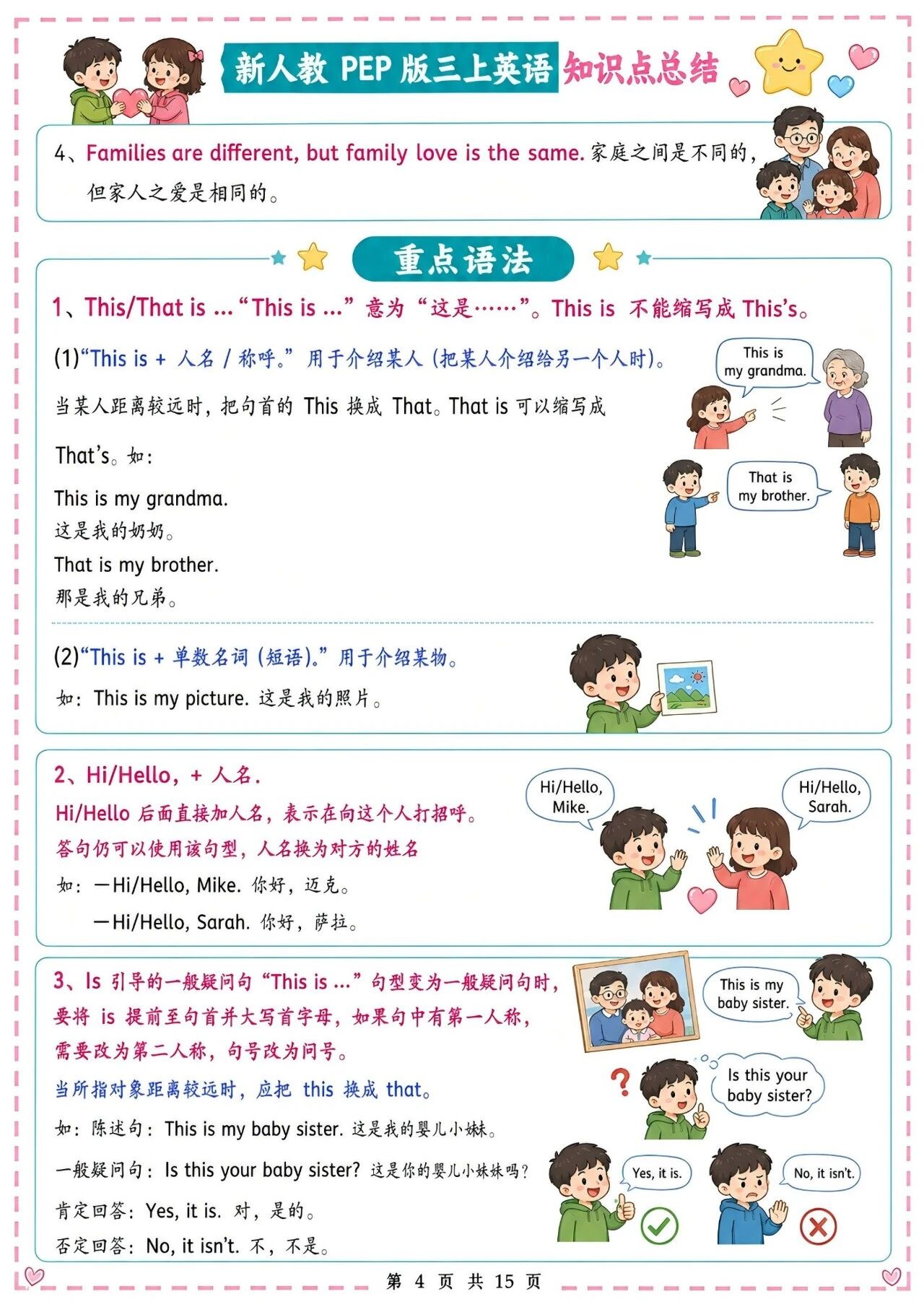 新人教PEP版三年级上册英语知识点总结