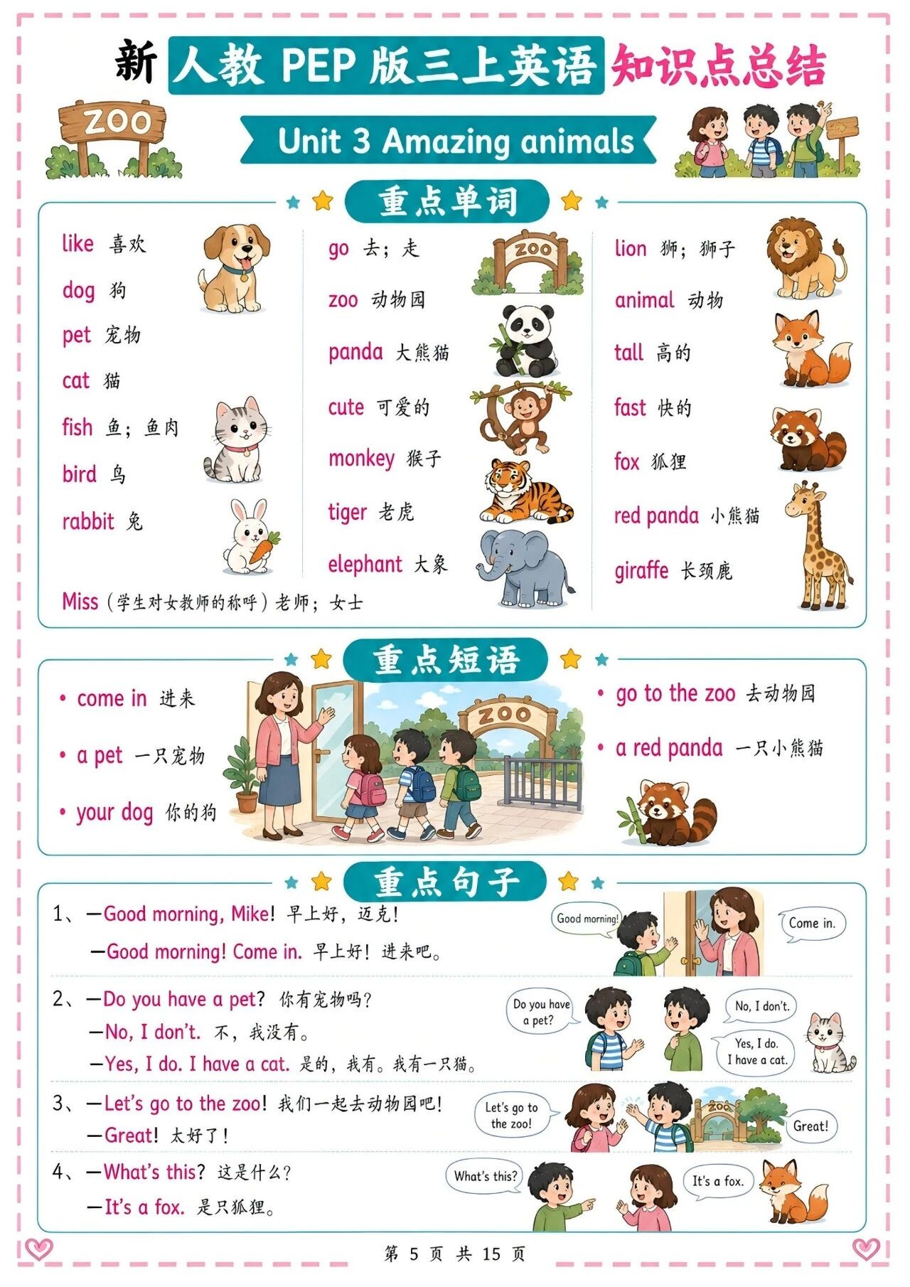 新人教PEP版三年级上册英语知识点总结