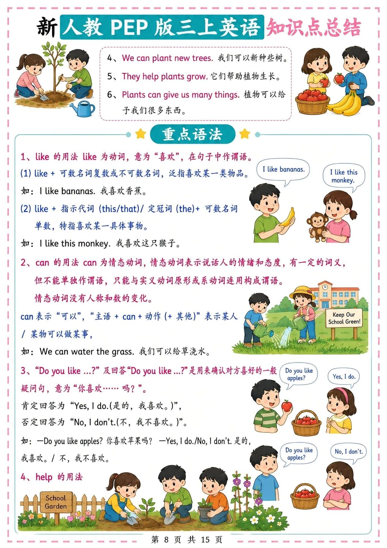 新人教PEP版三年级上册英语知识点总结