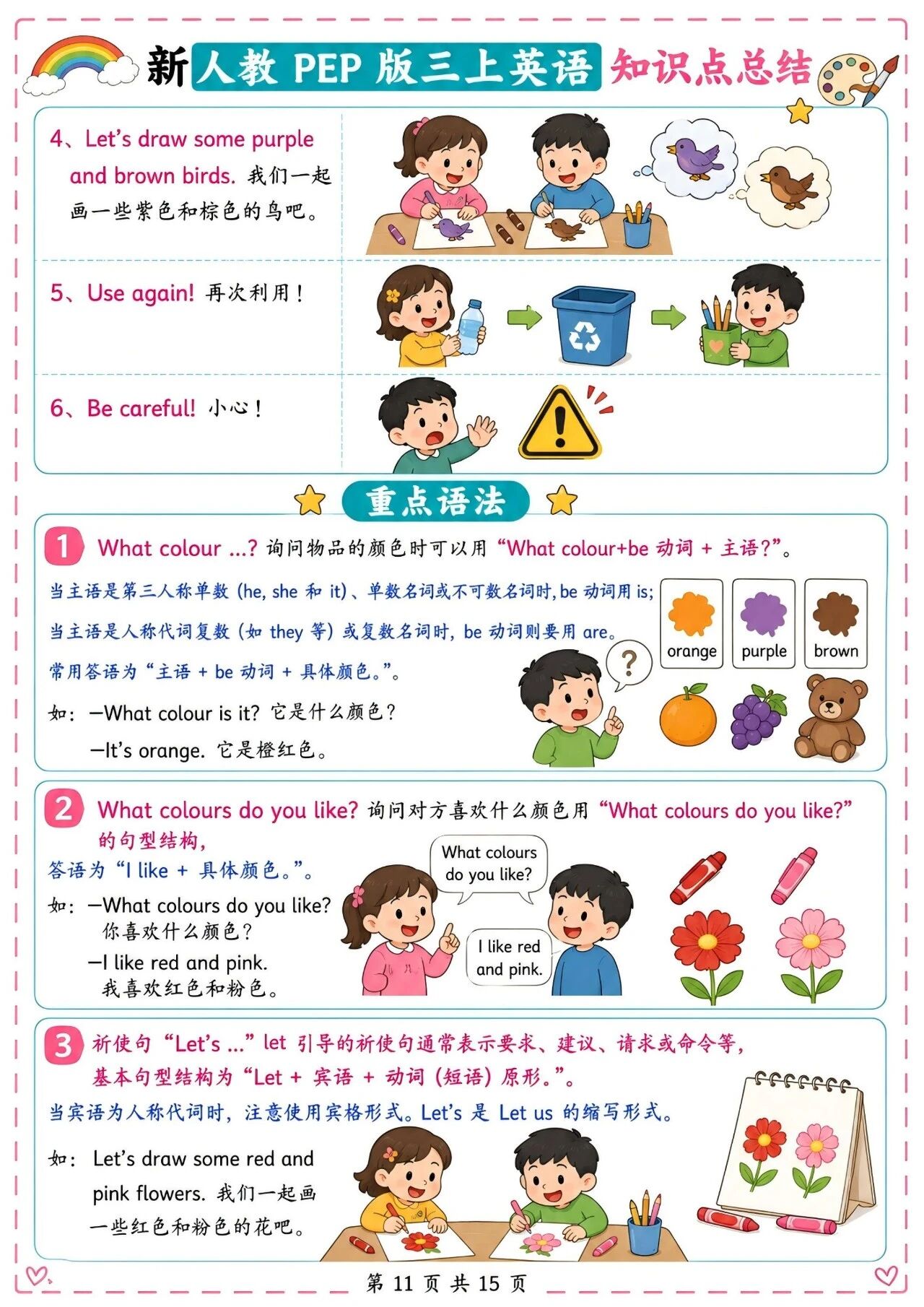 新人教PEP版三年级上册英语知识点总结