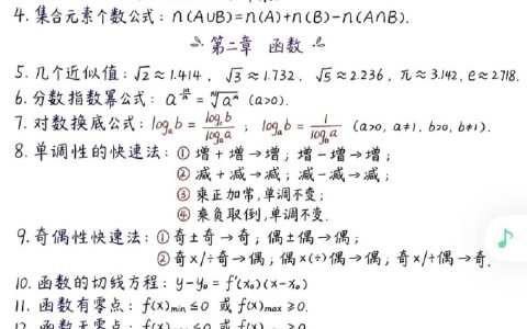 高中数学116个快捷公式及基本不等式全章知识框架