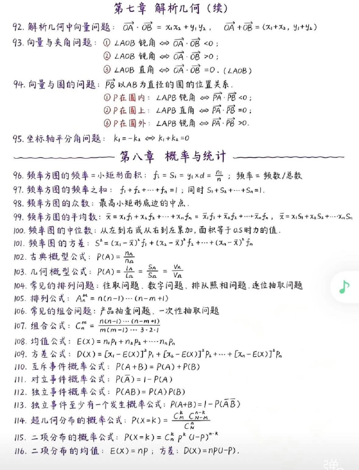 高中数学116个快捷公式及基本不等式全章知识框架